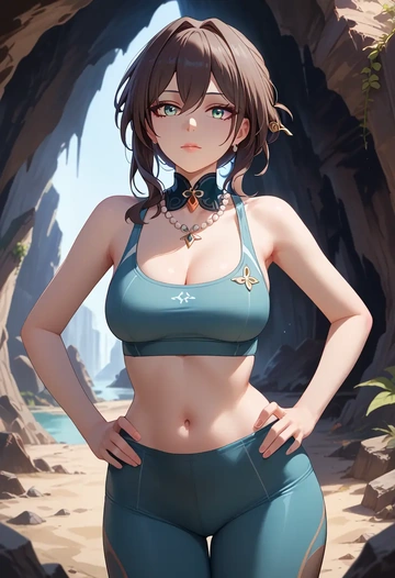 star rail,ruan mei,yoga shorts, bra  - AI generated anime art